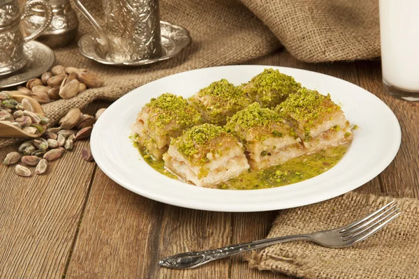 Turkish Ramadan Dessert Baklava with concept background — Stock Photo, Image