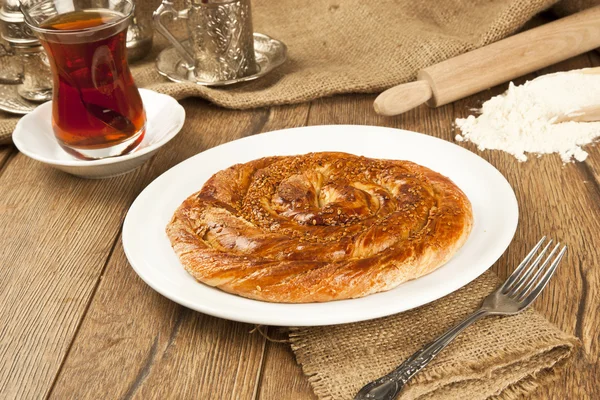 Turkish Special Dessert Tahini Cake Bake on Plate — Stock Photo, Image