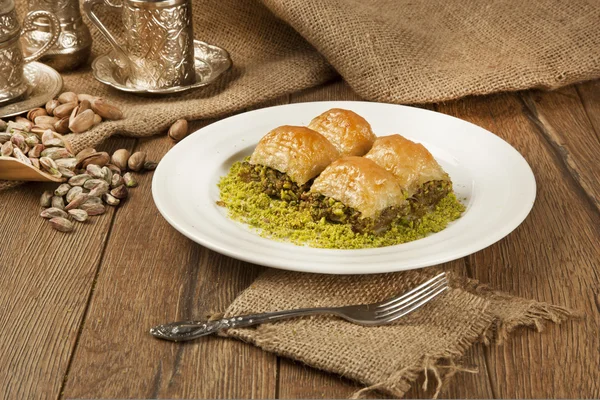 Turkish Ramadan Dessert Baklava with concept background — Stock Photo, Image