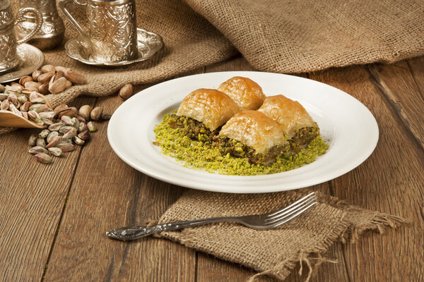 Turkish Ramadan Dessert Baklava with concept background