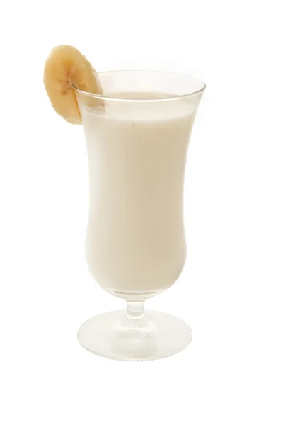 Latte di banana con fetta di banana isolato sfondo bianco — Foto Stock