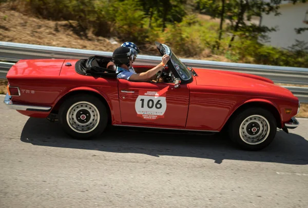 Caramulo Portugalia Septembrie 2021 Red Triumph Tr6 Caramulo Motorfestival 2021 — Fotografie, imagine de stoc