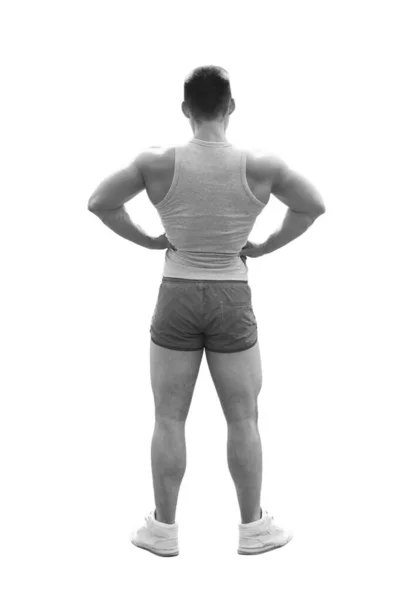 Back View Strong Sportsman Full Length Fitness Male Model Posing — Stock Photo, Image