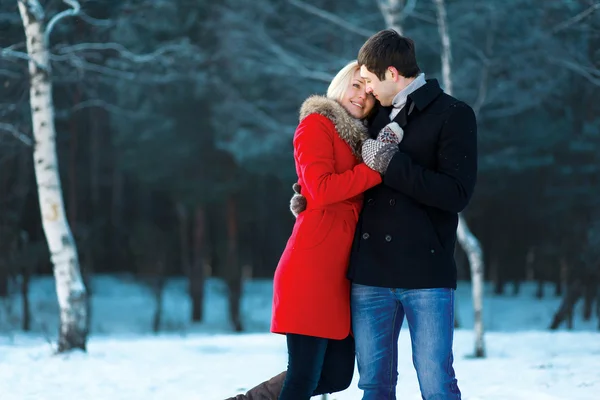 Lovely couple in love, tenderness, winter day — Stock Photo, Image