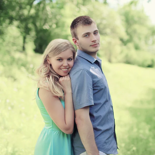 Portrait lovely young couple in spring day — Stock Photo, Image