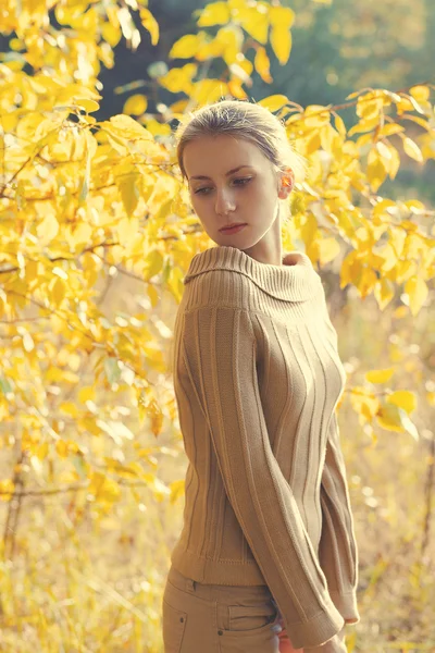 Sensual mujer en cálido día de otoño soleado — Foto de Stock