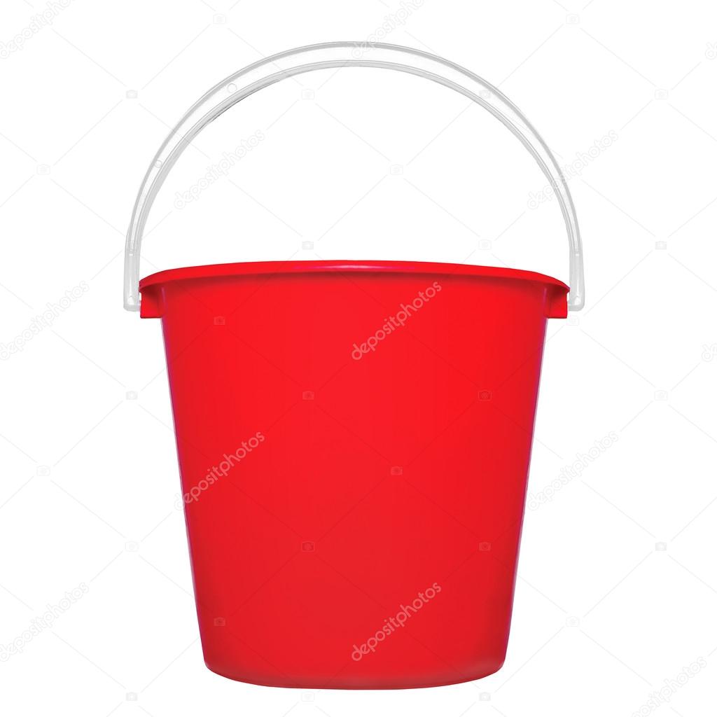 Red plastic bucket isolated on a white background