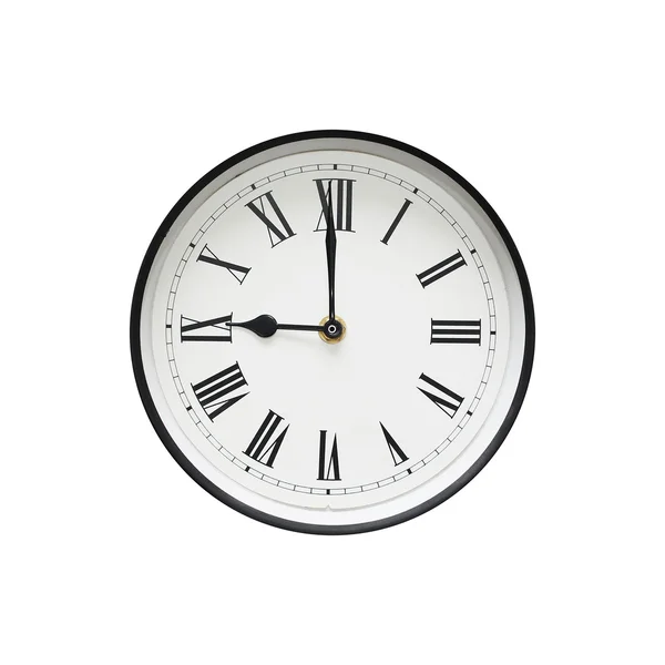 Classic black and white round clock isolated on a white backgrou — Stock Photo, Image