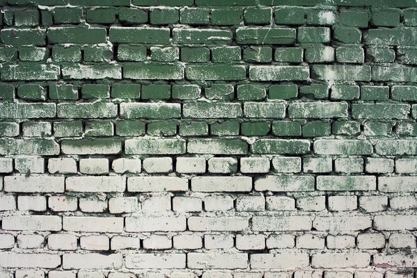 흰색 그라데이션 페인트 녹색 벽돌 오래 된 벽 텍스처 색상 fo — 스톡 사진