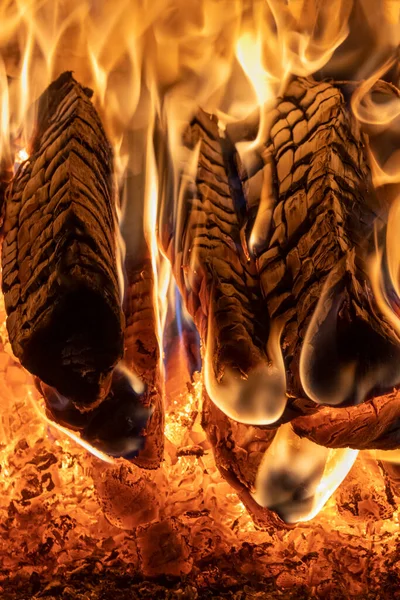 Burning firewood close-up, background for design in the oven — Stok fotoğraf