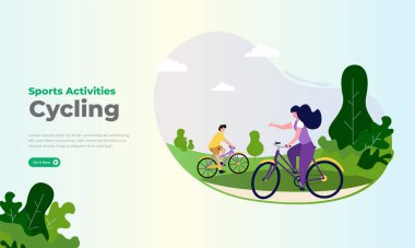 Bisiklet illüstrasyon konsepti, parkta bisiklet resimli spor aktiviteleri