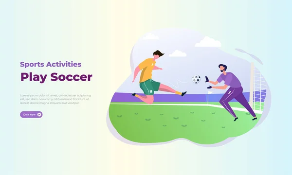 Zagraj Ilustracji Piłki Nożnej Koncepcja Człowiek Kopie Piłkę Podczas Stoi — Wektor stockowy