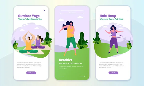 Tela Bordo Com Ilustração Sobre Atividades Esportivas Femininas Como Ioga — Vetor de Stock