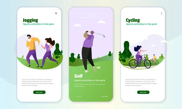Sportsaktiviteter Parken Som Jogging Cykling Golf Det Indbyggede Skærmkoncept – Stock-vektor