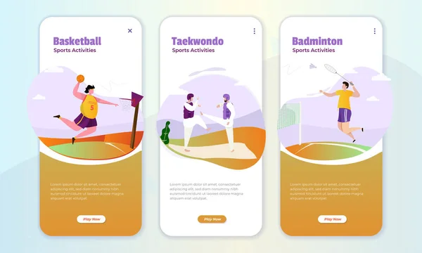 Sport Activities Basketball Taekwondo Badminton Onboard Screen Concept — Stock Vector