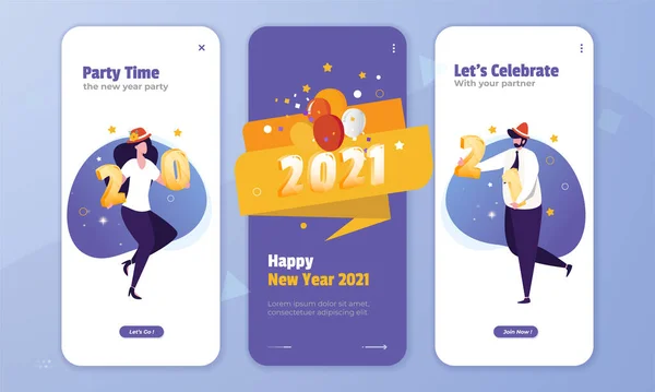 Feliz Ano Novo 2021 Celebração Conjunto Tela Bordo Ilustração Ano — Vetor de Stock
