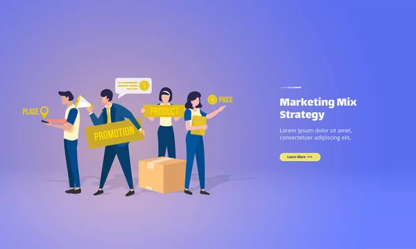 Marketing Mix Strategie Concept Met Mensen Business Illustratie — Stockvector