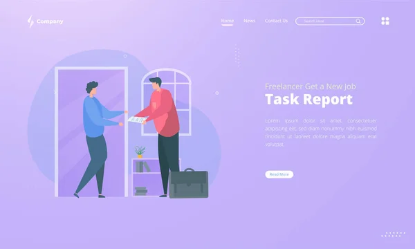 Een Man Stuurt Een Document Rapport Voor Kantoormedewerker Landingspagina Concept — Stockvector
