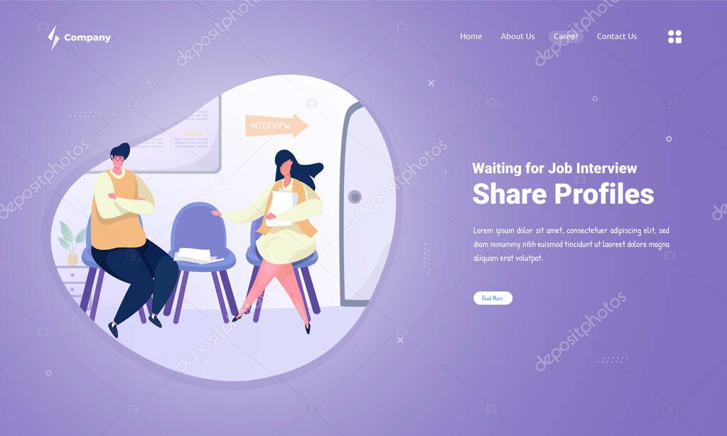 Waiting for job interview illustration concept, Sit in line for a job interview on landing page