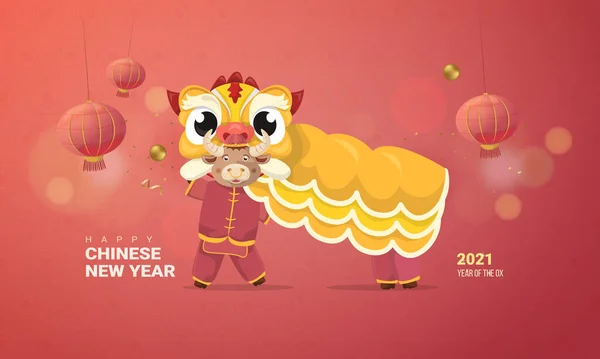 Barongsai Lion Dance Illustration Chinese New Year Greeting Card — Stock Vector