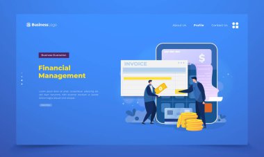İniş sayfası kavramında ofis işleri için mali yönetim ekibi illüstrasyonu