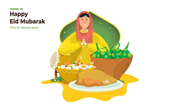Ilustração Celebrando Eid Com Tradição Festa Ketupat — Vetor de Stock