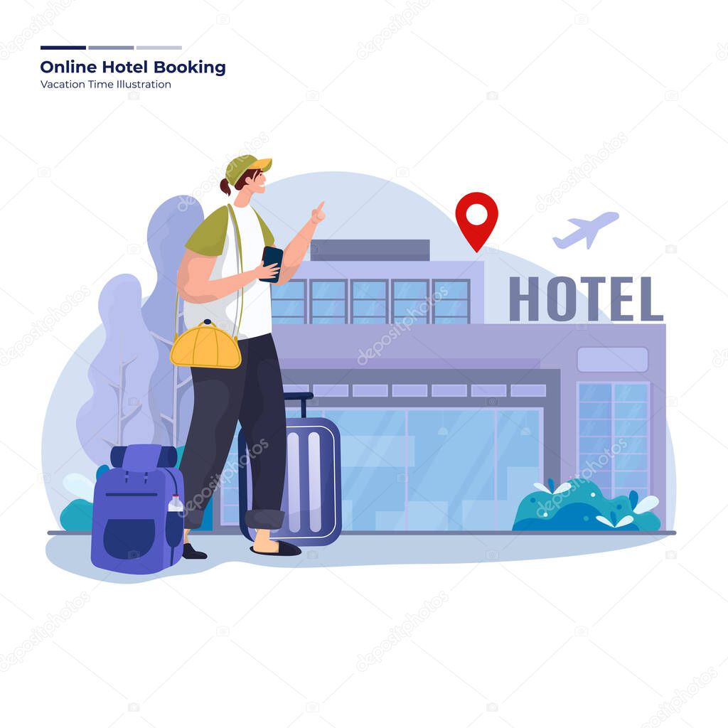 Booking hotel online illustration