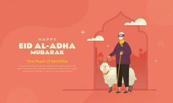 Happy Eid Adha Mubarak Illustrations Muslims Sacrificial Goats — Vetor de Stock
