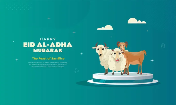 Islamic Banner Sacrificial Animals Sheep Goats Eid Adha Greeting Background — Vetor de Stock