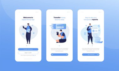 Dijital para uygulaması illüstrasyon setiyle mobil kullanıcı arayüzü kiti