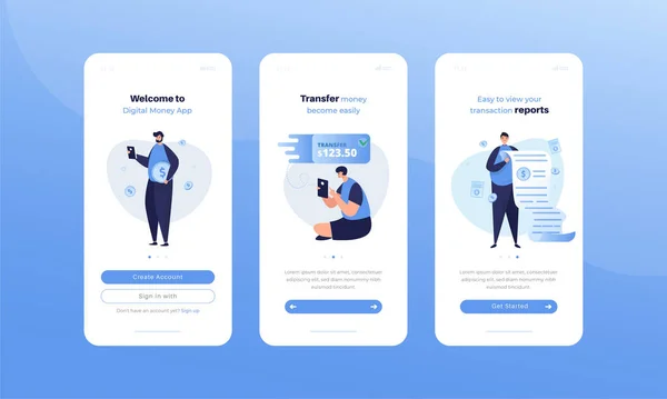 Mobil Användargränssnitt Kit Med Digitala Pengar Ansökan Illustration Set — Stock vektor