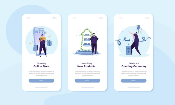 사용자 인터페이스 개념을 모바일 화면온 보드에서 새로운 온라인 예식을 엽니다 — 스톡 벡터