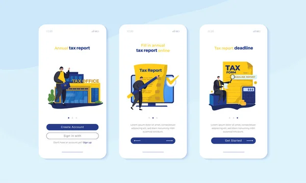 Gebruikersinterface Voor Mobiele Schermen Met Illustratie Van Het Jaarlijkse Belastingverslag — Stockvector