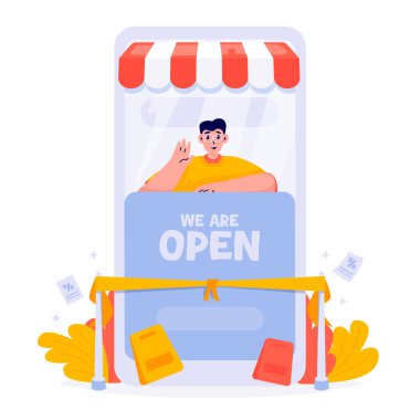 Online Store Opening Ceremony Vector Illustration