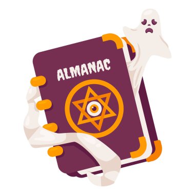 Kitaplardan hayalet çıkan ürkütücü bir yıllığın vektör çizimi..