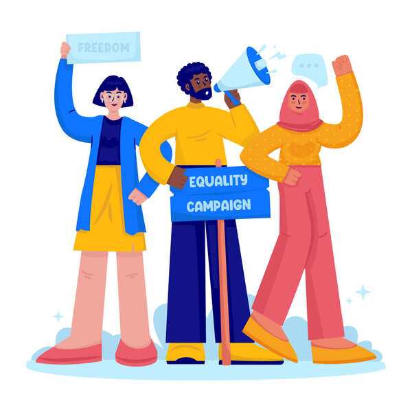 Diverse Group Advocating for Freedom and Equality Flat Vector Illustration Design