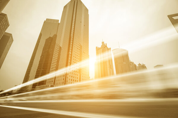 Light trails from cars on the modern building background in shanghai china.