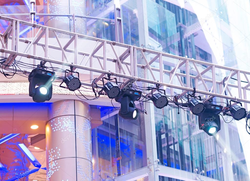 Spotlights on theater stage