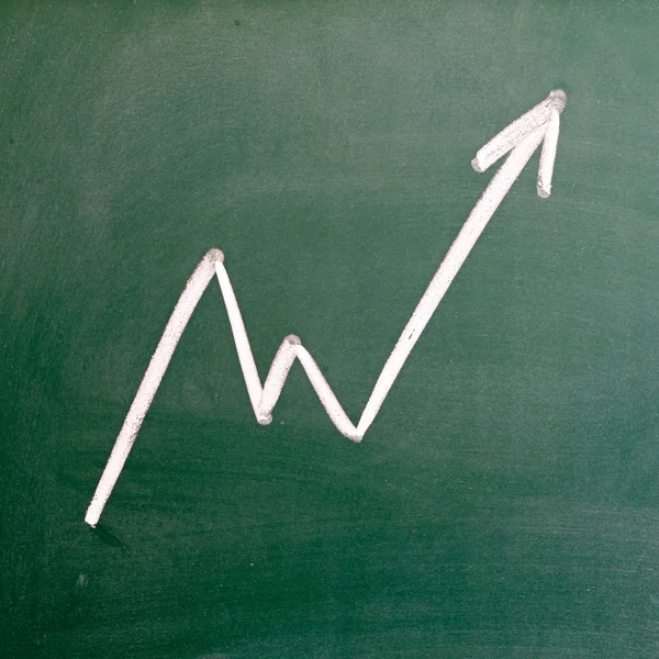 Image chalk on a blackboard - the arrow pointing up chart — Stock Photo, Image