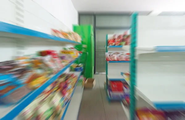 Interior of supermarket shelves — Stock Photo, Image