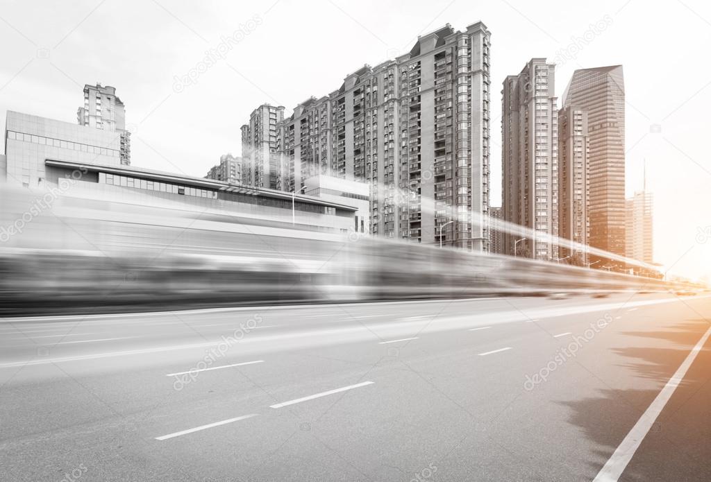 Light trails on buildings background