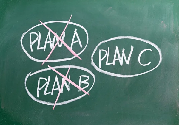 Plan A, Plan B en C geschreven op een schoolbord. — Stockfoto