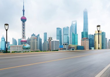 Shanghai Lujiazui, Çin 'de sokak manzarası..