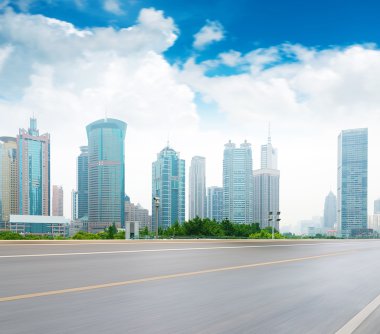 Shanghai Lujiazui, Çin 'de sokak manzarası..