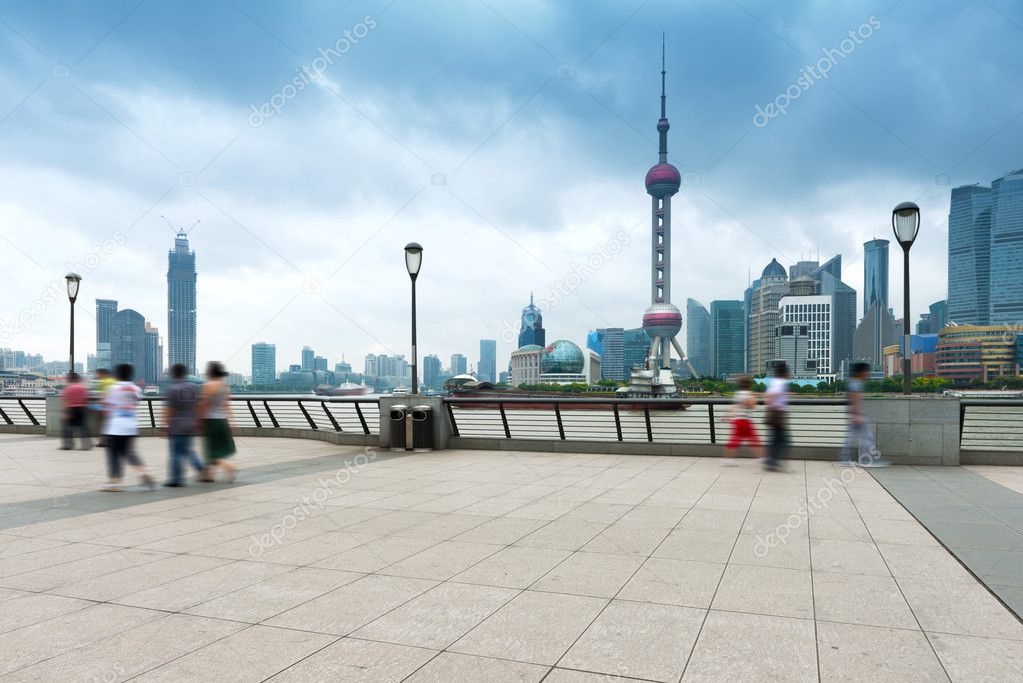 Shanghai skyline and sunny day 