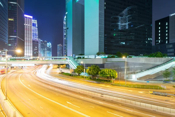 Hong Kong night view with car light — Stock Photo, Image