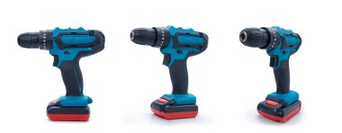 Elektrik matkabı veya pilli kablosuz tornavida kırpma yolu ile beyaz arkaplan izole