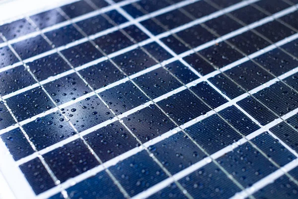 Solar Panel Close Up in the Rain. rainy season.