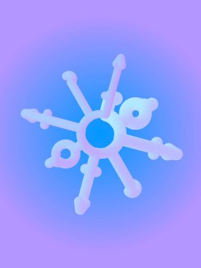 Bir kar tanesine ya da erkek (oklar) ve kadın (daire) sembollü bir fantezi çiçeğine benzeyen üç boyutlu bir sıvı mavi-mor şekil; vektör çizimi;