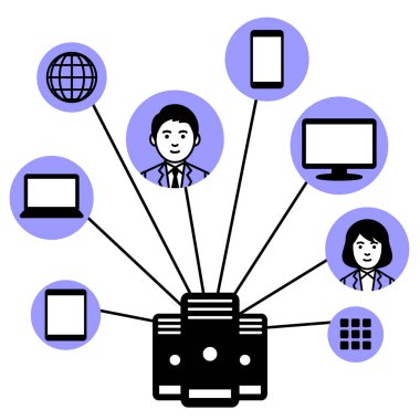 Sunucu ile bilgi teknolojisi ağı kavramı. Vektör illüstrasyonu.